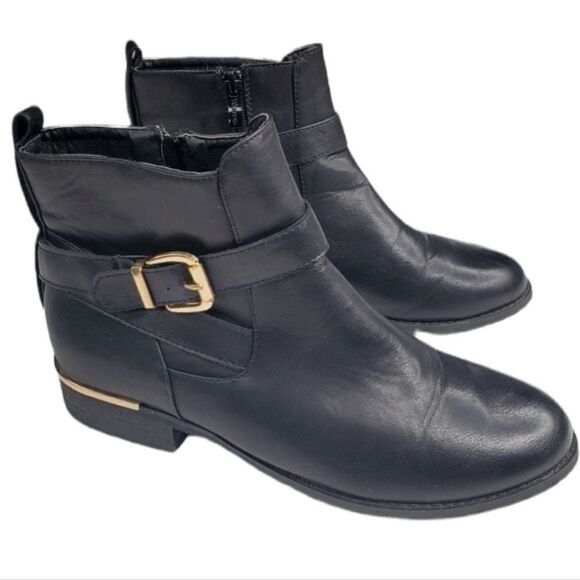 10 WANTED BLACK GOLD faux leather heeled zip BOOTS BOOTIES - Picture 2 of 13